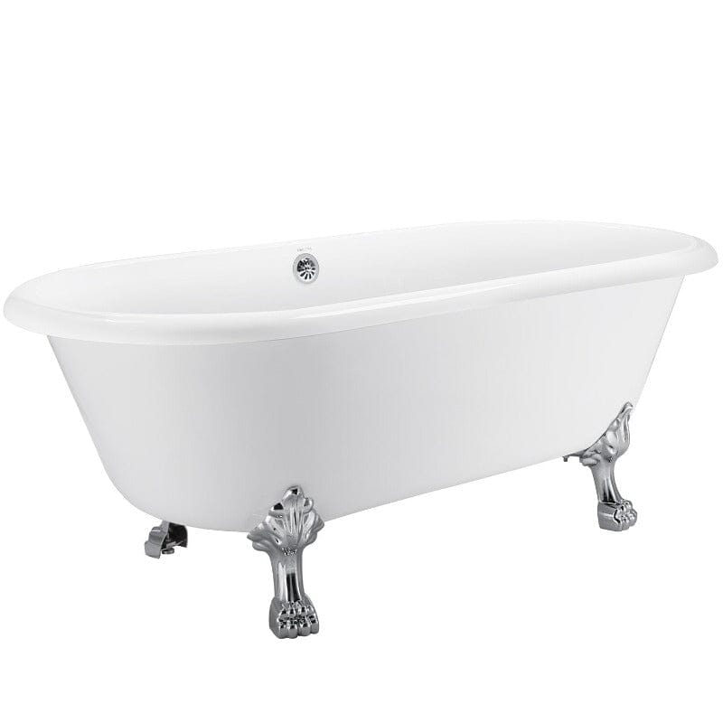 67'' Acrylic Double-Slipper Clawfoot Bathtub Freestanding Soaking Tub with Drain