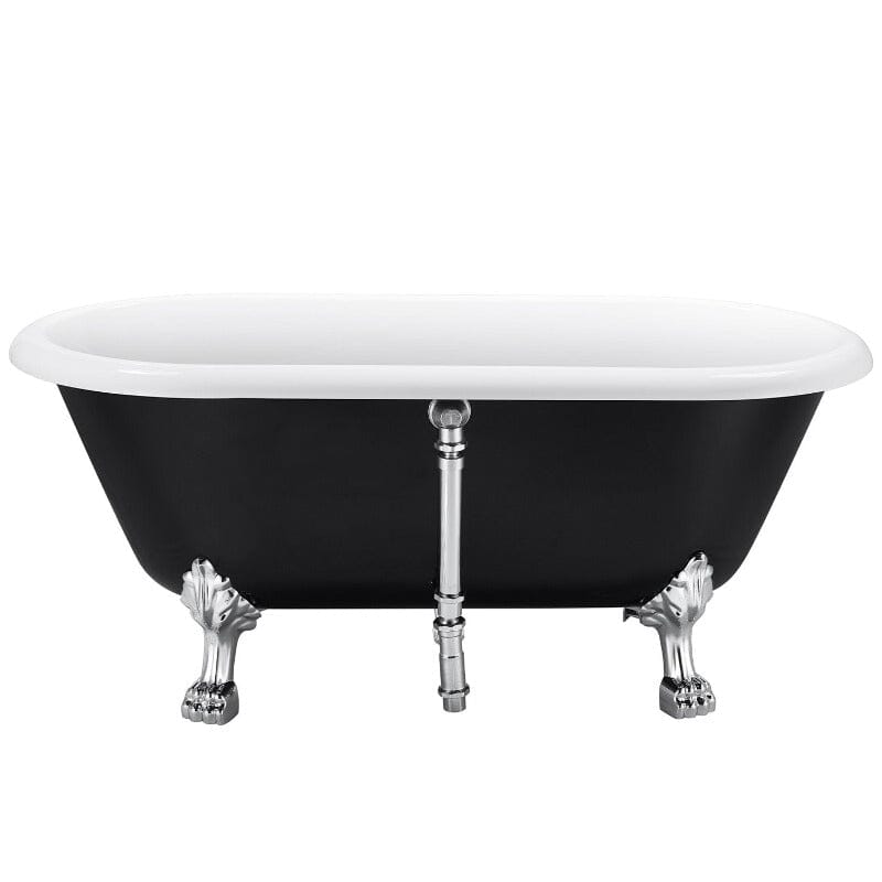 59'' Acrylic Double-Slipper Clawfoot Bathtub Freestanding Soaking Tub with Drain