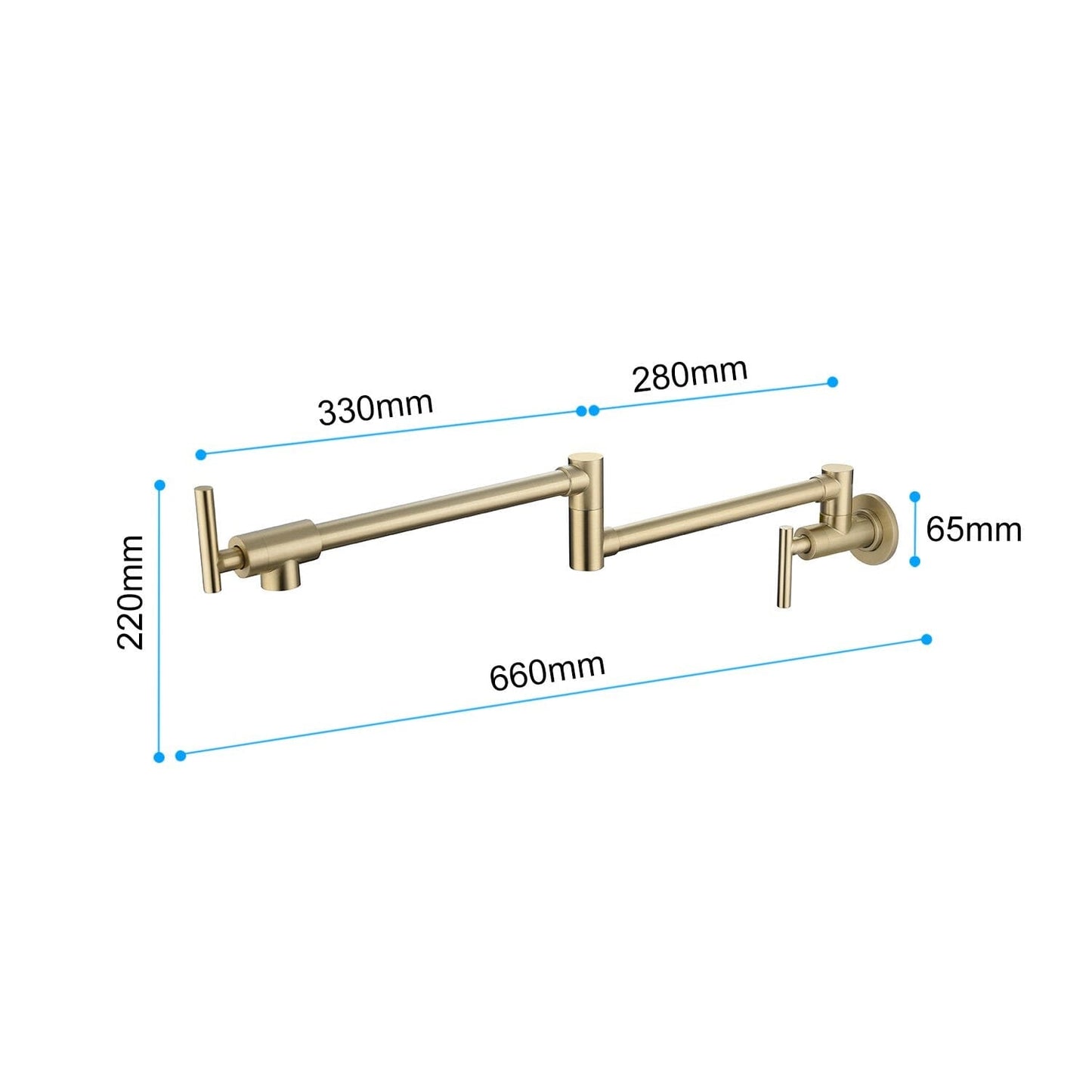 Wall Mount 24'' Brushed Gold Pot Filler Kitchen Faucet Double-Handle