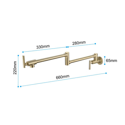 Wall Mount 24'' Brushed Gold Pot Filler Kitchen Faucet Double-Handle