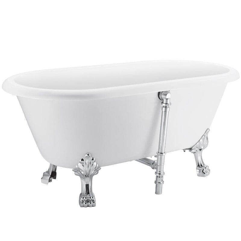 59'' Acrylic Double-Slipper Clawfoot Bathtub Freestanding Soaking Tub with Drain