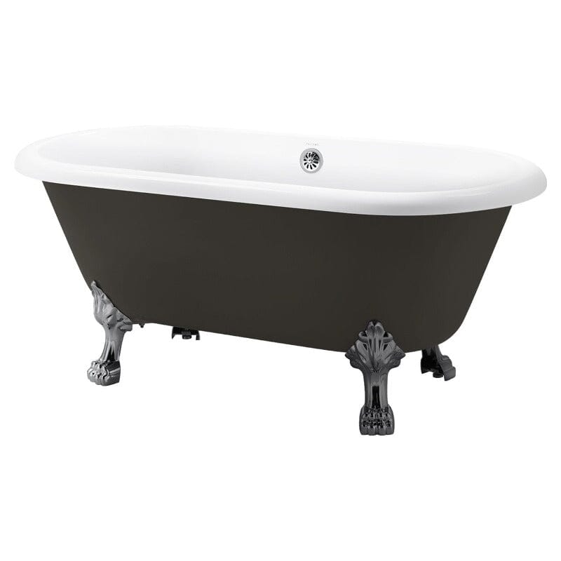 59'' Acrylic Double-Slipper Clawfoot Bathtub Freestanding Soaking Tub with Drain