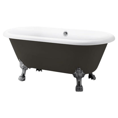 59'' Acrylic Double-Slipper Clawfoot Bathtub Freestanding Soaking Tub with Drain