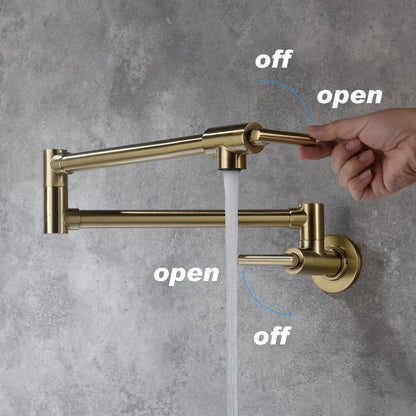 Wall Mount 24'' Brushed Gold Pot Filler Kitchen Faucet Double-Handle