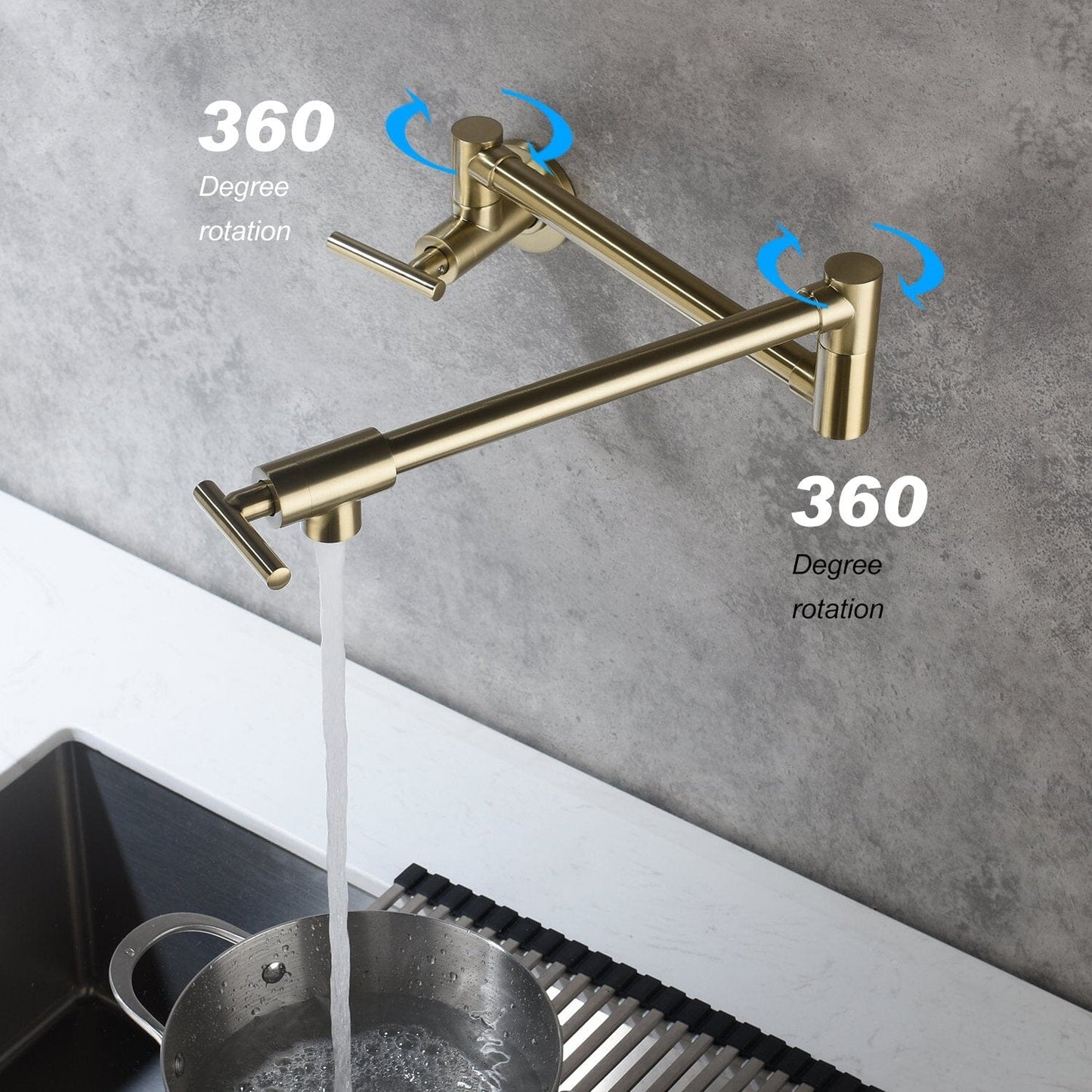 Wall Mount 24'' Brushed Gold Pot Filler Kitchen Faucet Double-Handle