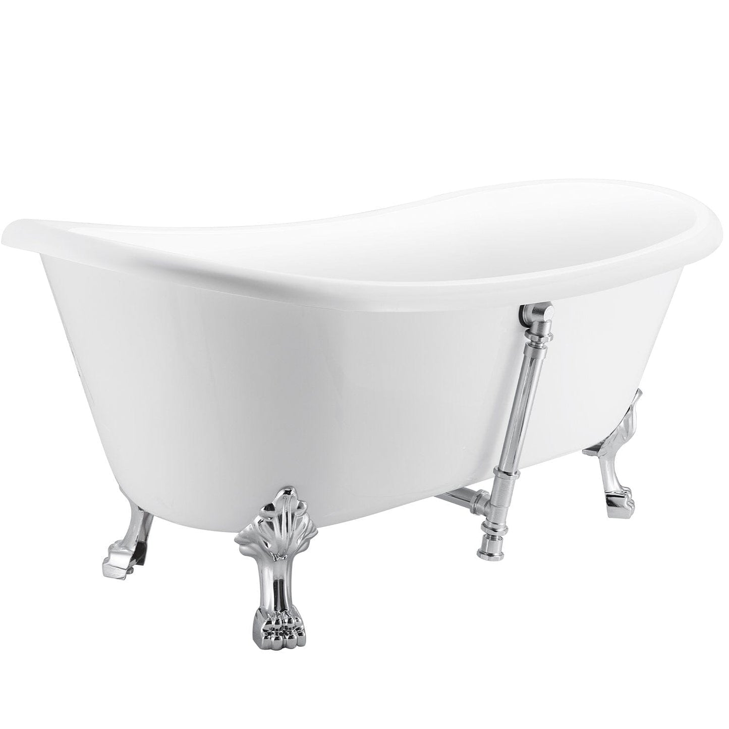 67" Acrylic Clawfoot Double Slipper Freestanding Soaking Tub Rolled Rim