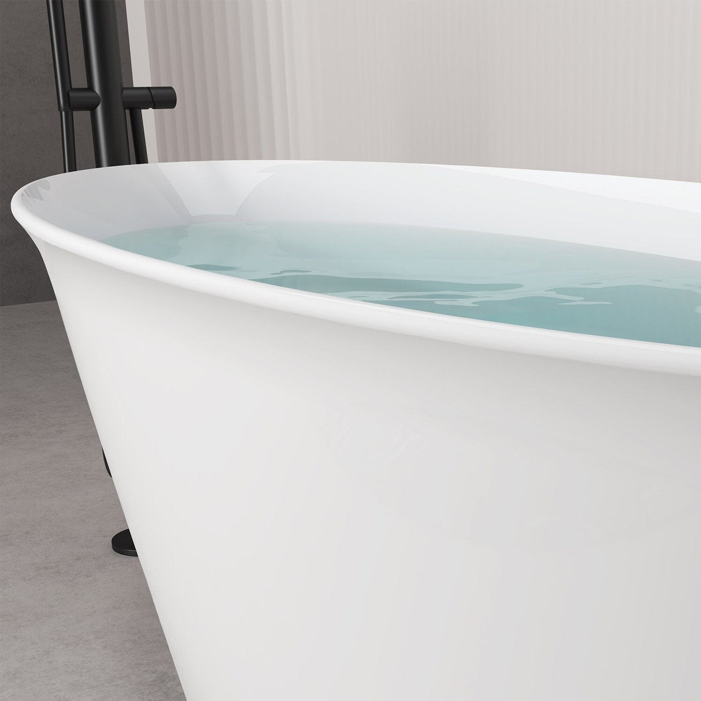 59'' Acrylic Flatbottom Double Slipper Oval Bathtub with Polished Chrome Drain Freestanding Soaking Tub in Glossy White