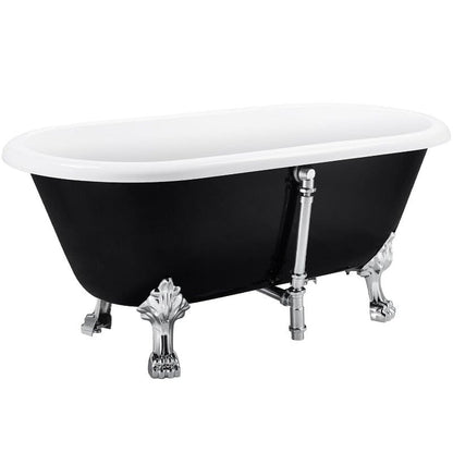 59'' Acrylic Double-Slipper Clawfoot Bathtub Freestanding Soaking Tub with Drain