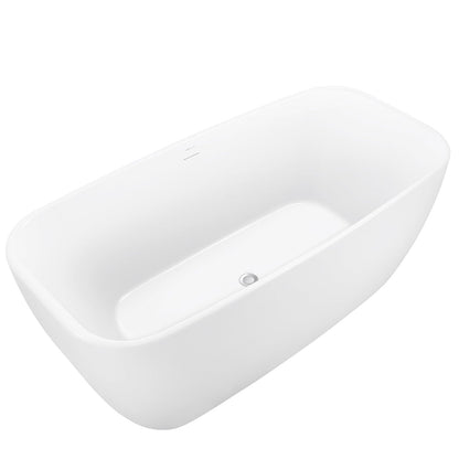 59'' Acrylic Flatbottom Modern Freestanding Soaking Bathtub in Glossy White