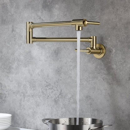 Wall Mount 24'' Brushed Gold Pot Filler Kitchen Faucet Double-Handle