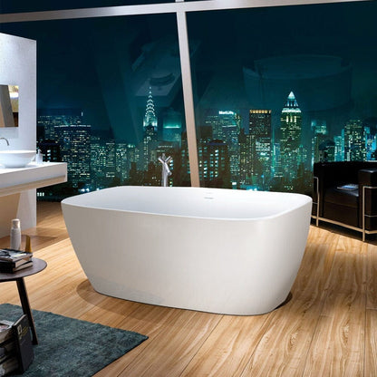 59'' Acrylic Flatbottom Modern Freestanding Soaking Bathtub in Glossy White