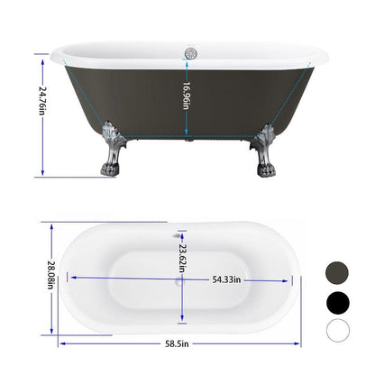 59'' Acrylic Double-Slipper Clawfoot Bathtub Freestanding Soaking Tub with Drain