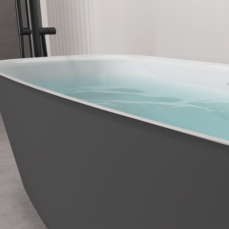 63'' Acrylic Flatbottom Bathtub with Roll Top Freestanding Soaking Tub