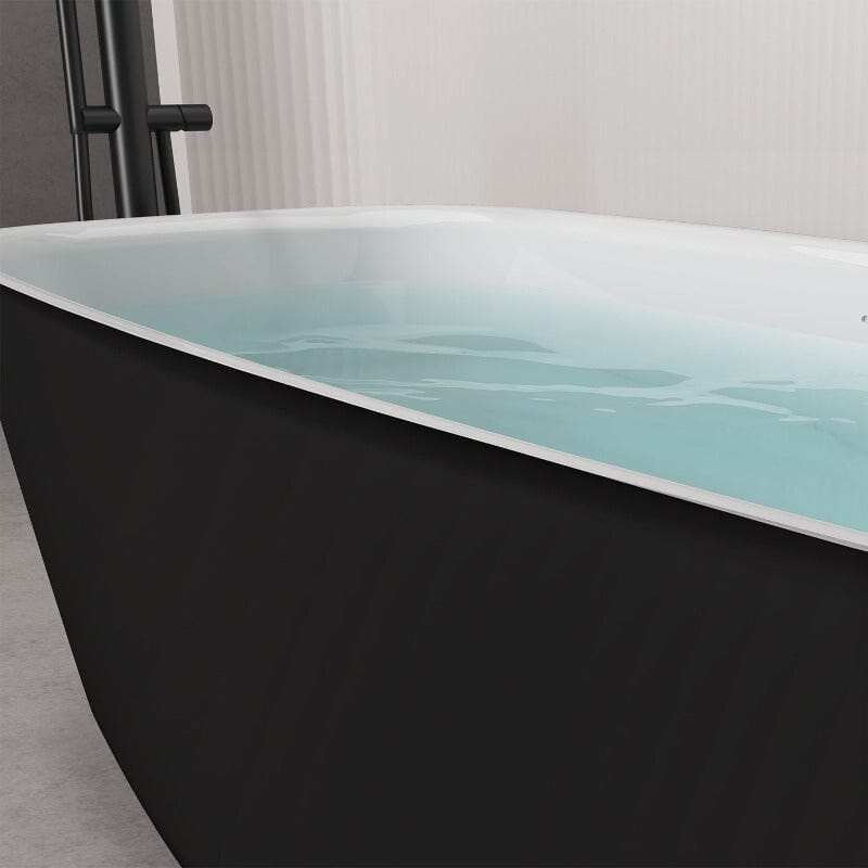 63'' Acrylic Flatbottom Bathtub with Roll Top Freestanding Soaking Tub