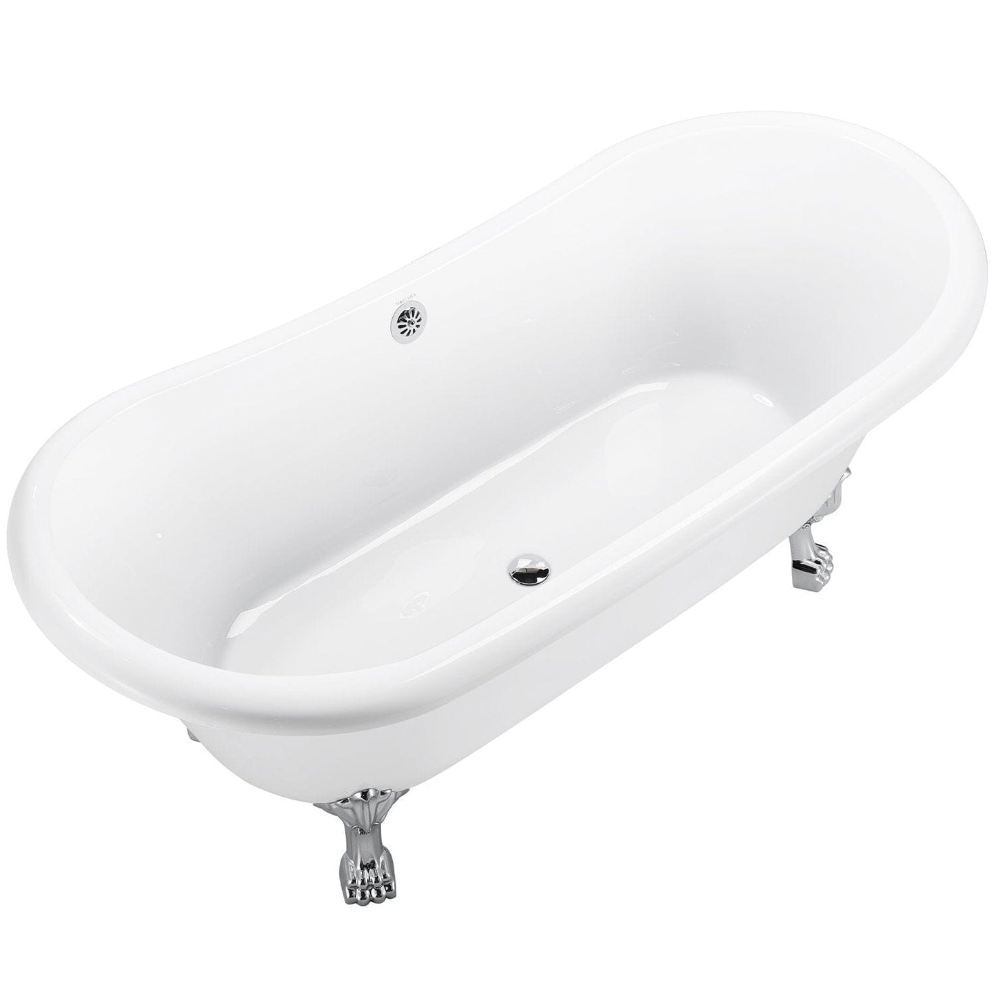 67" Acrylic Clawfoot Double Slipper Freestanding Soaking Tub Rolled Rim