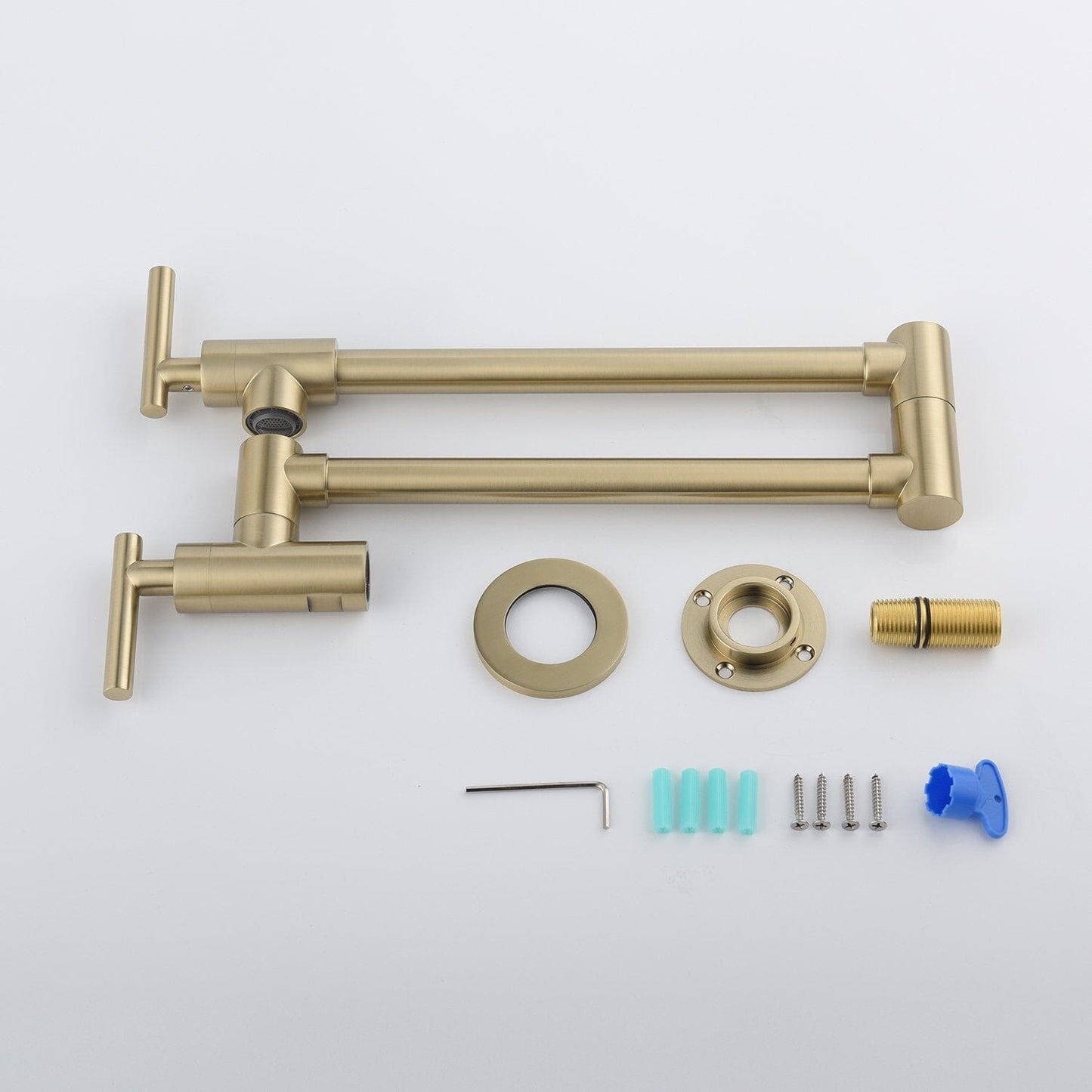 Wall Mount 24'' Brushed Gold Pot Filler Kitchen Faucet Double-Handle