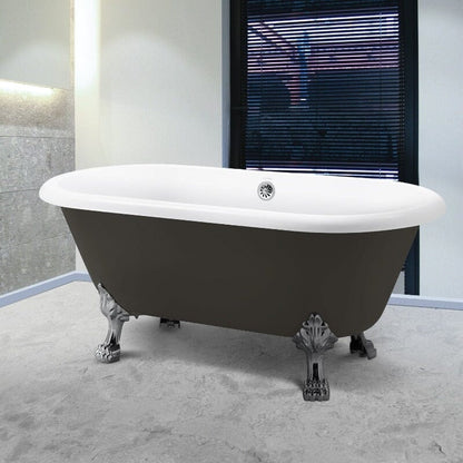 59'' Acrylic Double-Slipper Clawfoot Bathtub Freestanding Soaking Tub with Drain