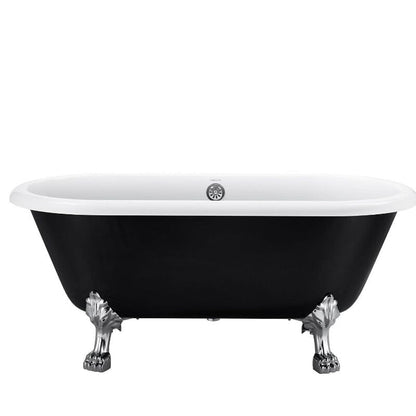 59'' Acrylic Double-Slipper Clawfoot Bathtub Freestanding Soaking Tub with Drain