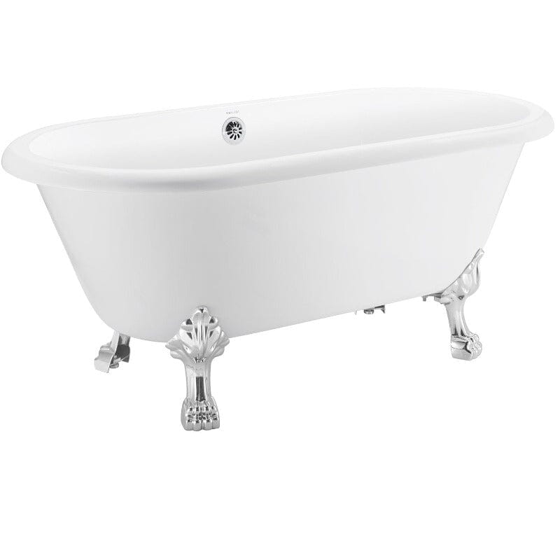 59'' Acrylic Double-Slipper Clawfoot Bathtub Freestanding Soaking Tub with Drain