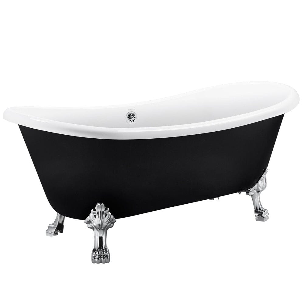 67" Acrylic Clawfoot Double Slipper Freestanding Soaking Tub Rolled Rim