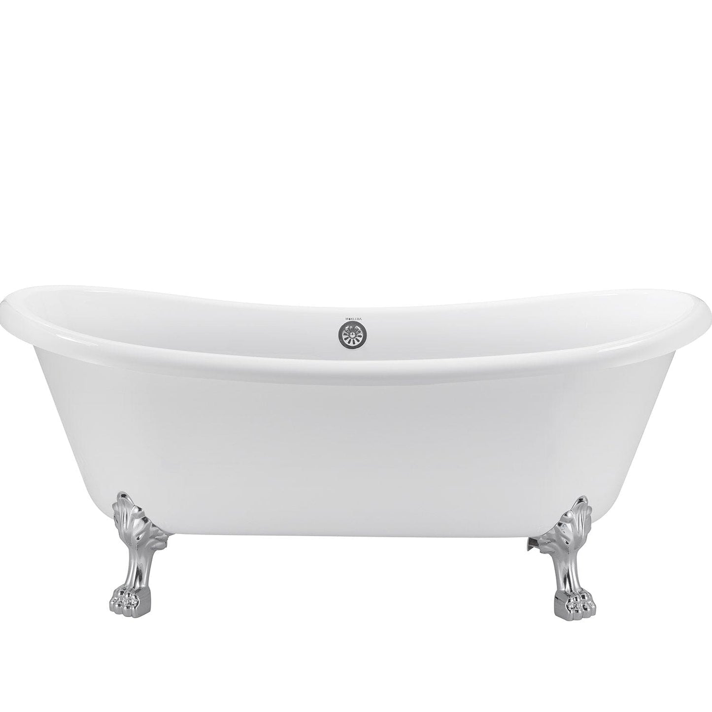 67" Acrylic Clawfoot Double Slipper Freestanding Soaking Tub Rolled Rim