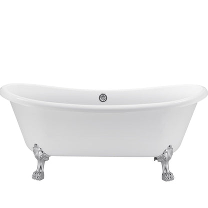 67" Acrylic Clawfoot Double Slipper Freestanding Soaking Tub Rolled Rim