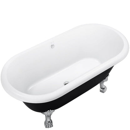 59'' Acrylic Double-Slipper Clawfoot Bathtub Freestanding Soaking Tub with Drain