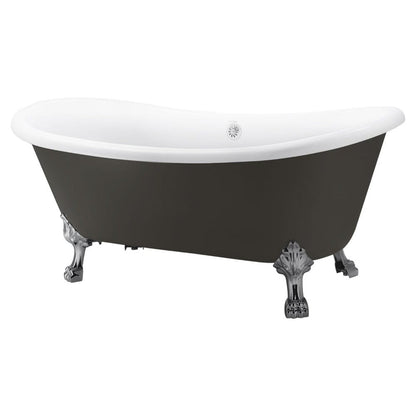 67" Acrylic Clawfoot Double Slipper Freestanding Soaking Tub Rolled Rim