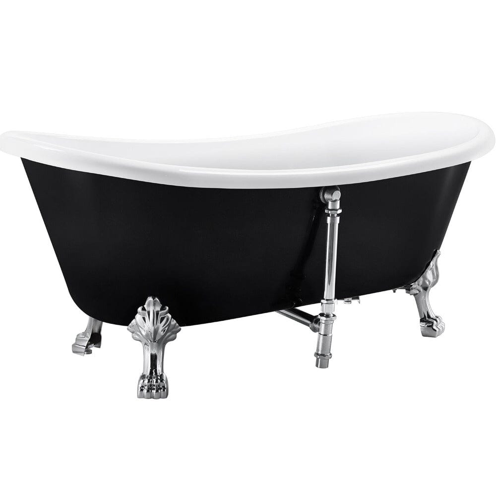 67" Acrylic Clawfoot Double Slipper Freestanding Soaking Tub Rolled Rim