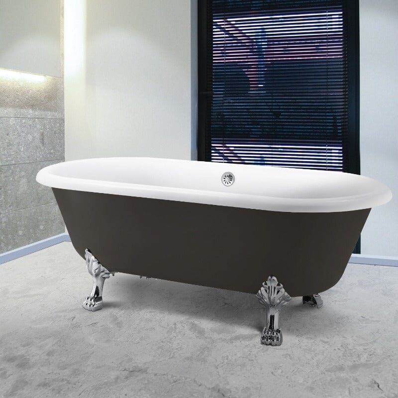 67'' Acrylic Double-Slipper Clawfoot Bathtub Freestanding Soaking Tub with Drain