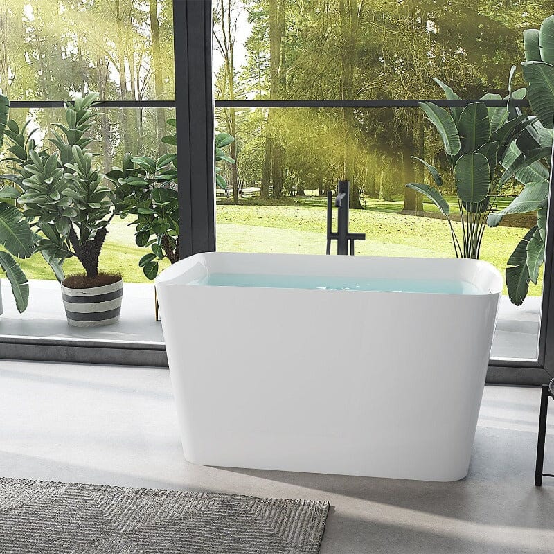 47'' Acrylic Freestanding Japanese Soaking Bathtub with Built-in Seat Glossy White