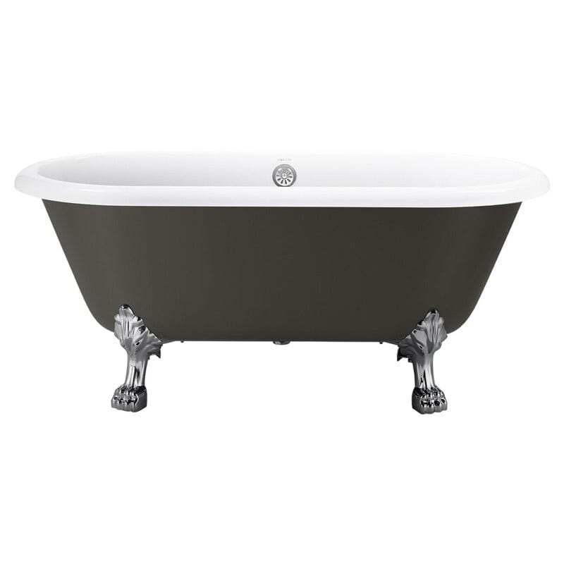 59'' Acrylic Double-Slipper Clawfoot Bathtub Freestanding Soaking Tub with Drain