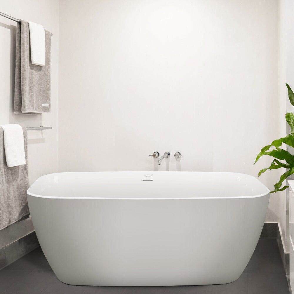 59'' Acrylic Flatbottom Modern Freestanding Soaking Bathtub in Glossy White