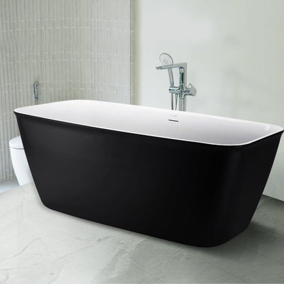 59'' Acrylic Flatbottom Tub Rectangular Center Drain Freestanding Soaking Bathtub