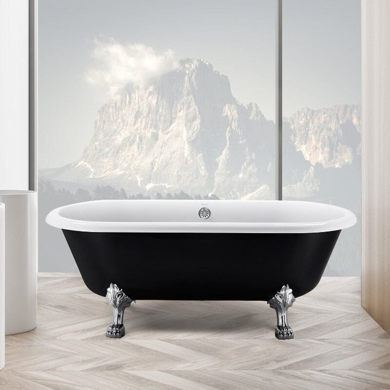 67'' Acrylic Double-Slipper Clawfoot Bathtub Freestanding Soaking Tub with Drain