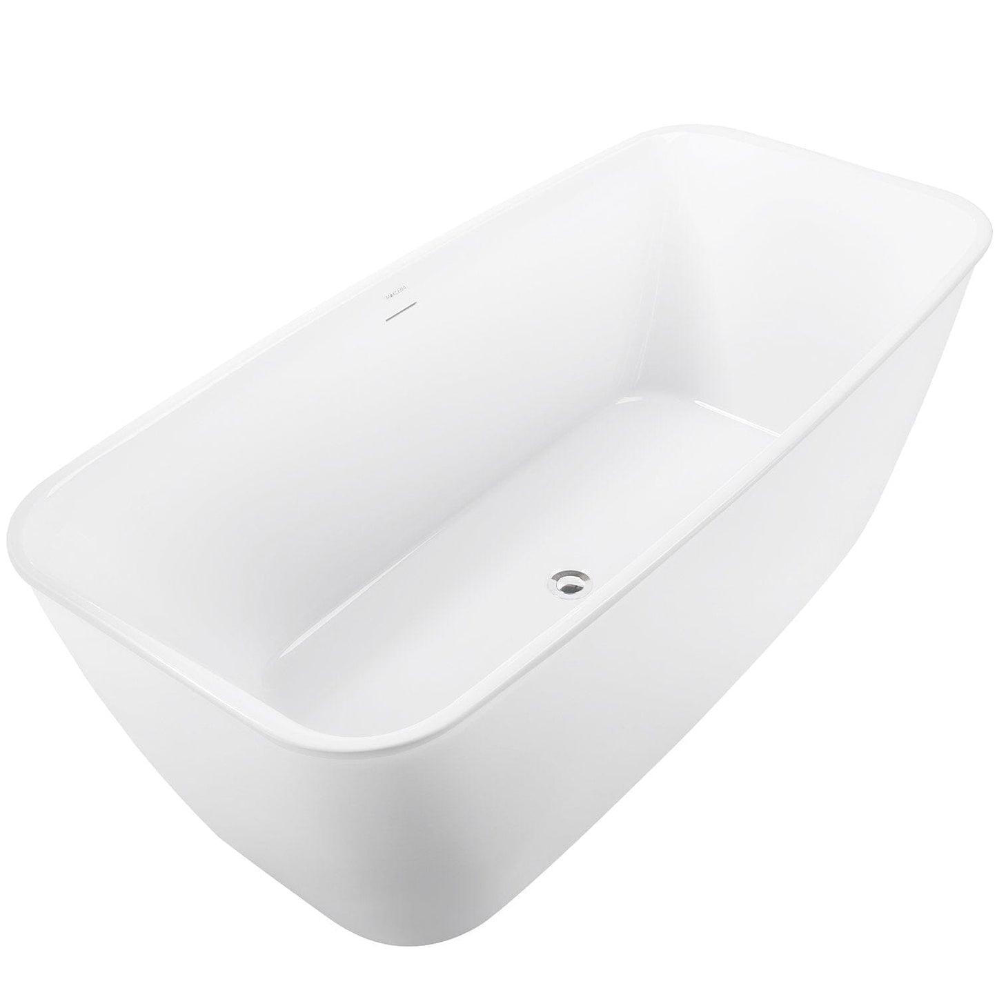 59'' Acrylic Flatbottom Tub Rectangular Center Drain Freestanding Soaking Bathtub