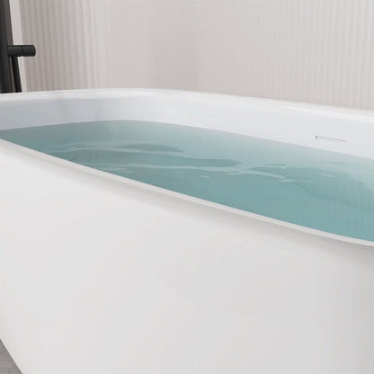 63'' Acrylic Flatbottom Bathtub with Roll Top Freestanding Soaking Tub