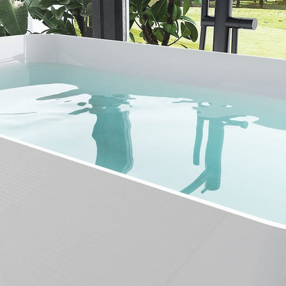 47'' Acrylic Freestanding Japanese Soaking Bathtub with Built-in Seat Glossy White