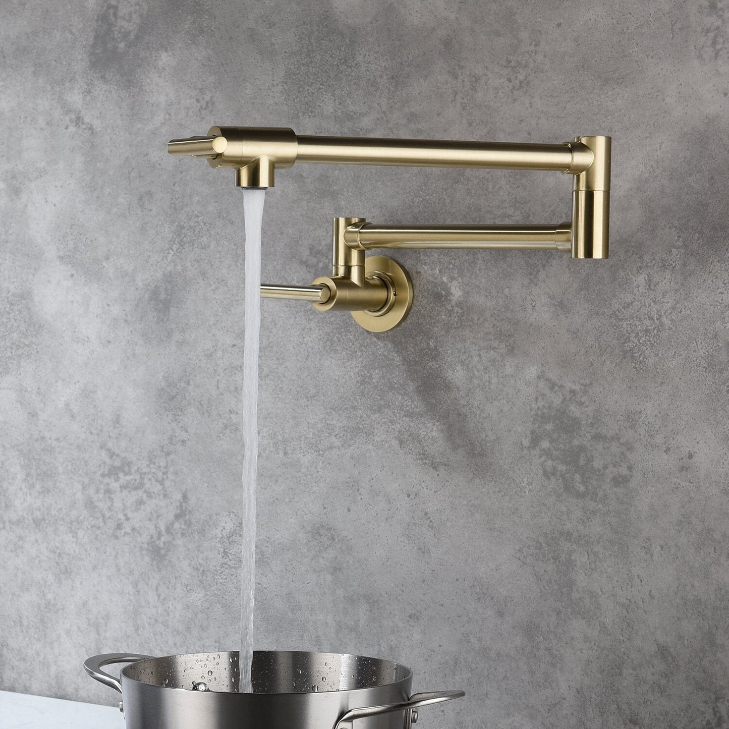 Wall Mount 24'' Brushed Gold Pot Filler Kitchen Faucet Double-Handle