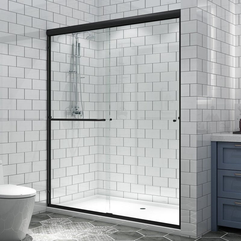 60'' x 70'' Semi-Frameless Explosion-proof Glass Bathroom Shower Door Two-way Sliding Black