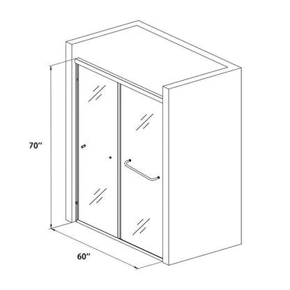 60'' x 70'' Semi-Frameless Explosion-proof Glass Bathroom Shower Door Two-way Sliding Black