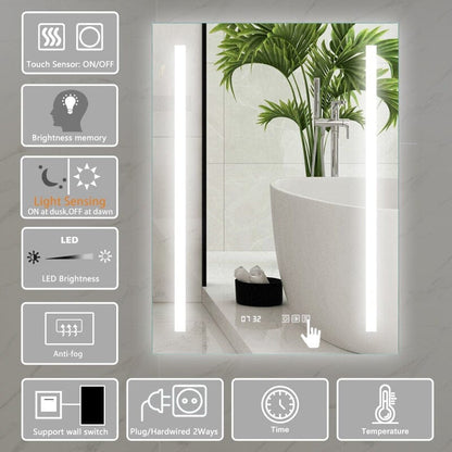 24 x 32 Inch LED Bathroom Mirror with Anti Fog Dimmable Touch Button