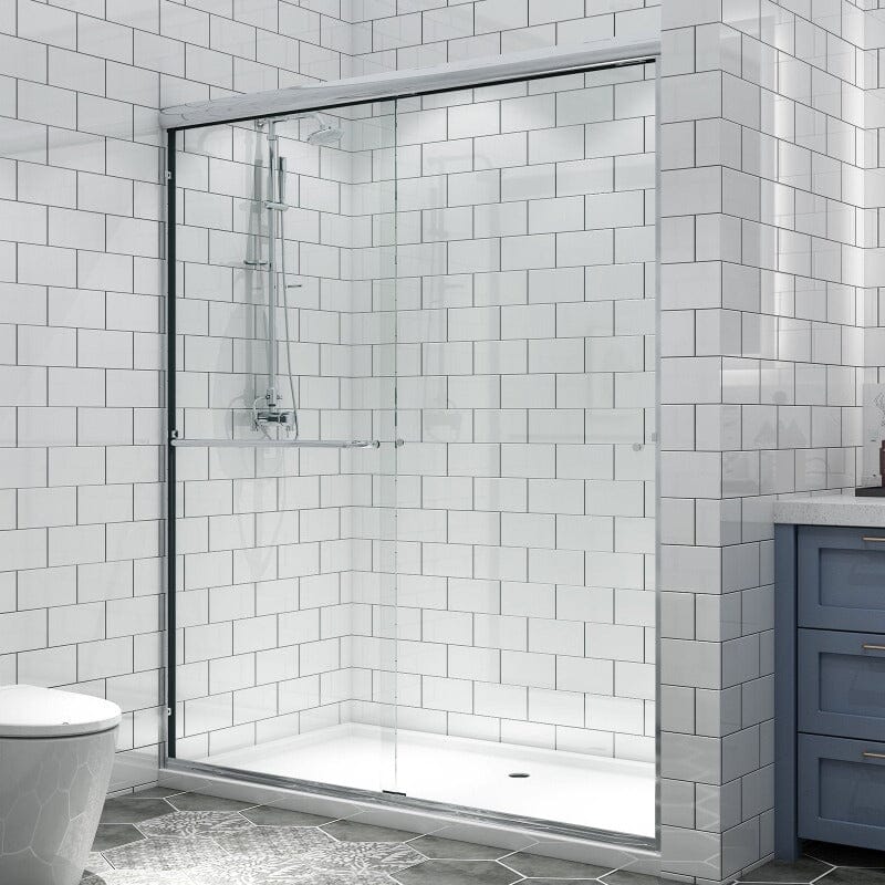 60'' x 70'' Semi-Frameless Explosion-proof Glass Bathroom Shower Door Two-way Sliding Chrome