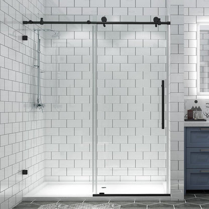 56-60"W x 74"H Frameless Explosion-proof Glass Bathroom Shower Door Two-way Sliding Black