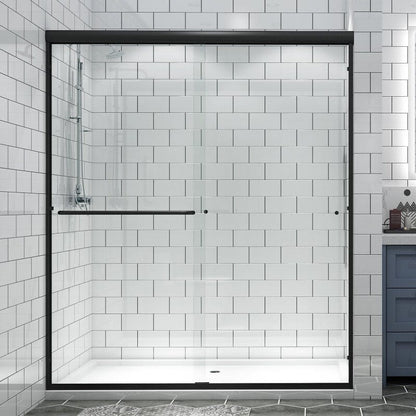 60'' x 70'' Semi-Frameless Explosion-proof Glass Bathroom Shower Door Two-way Sliding Black