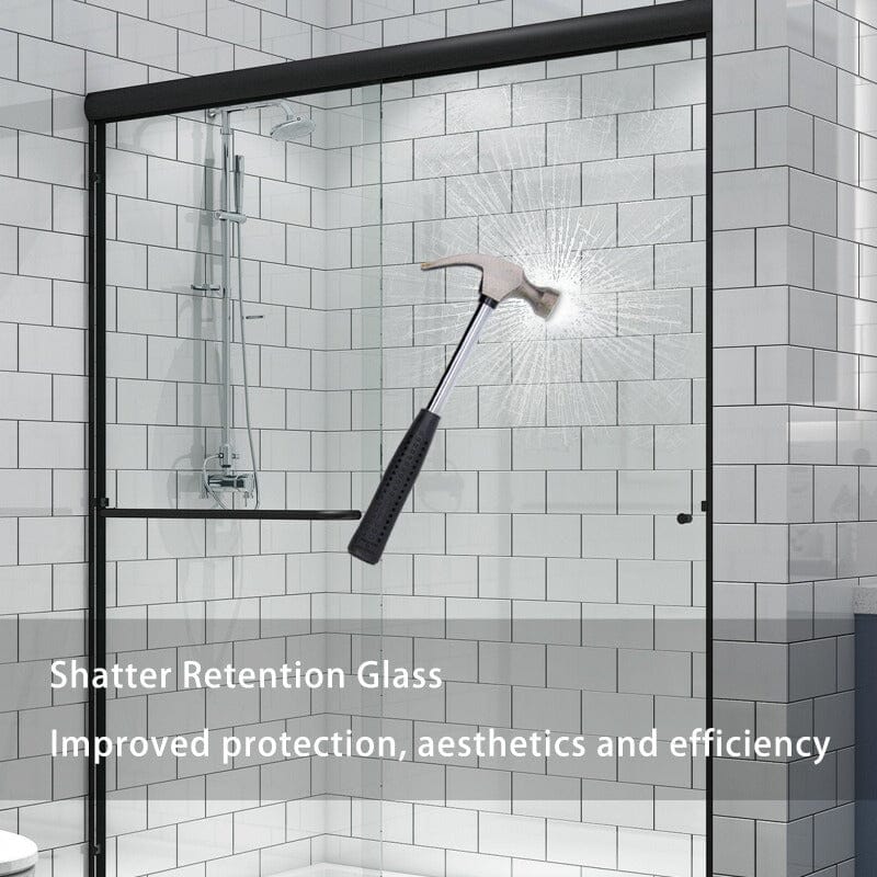 60'' x 70'' Semi-Frameless Explosion-proof Glass Bathroom Shower Door Two-way Sliding Black