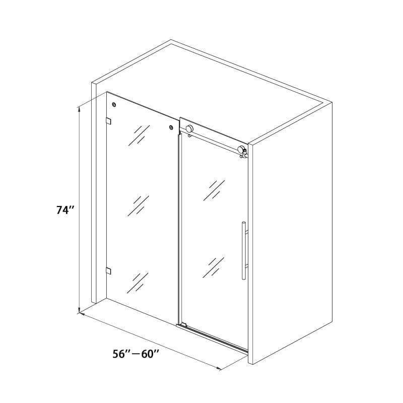 56-60"W x 74"H Frameless Explosion-proof Glass Bathroom Shower Door Two-way Sliding Black