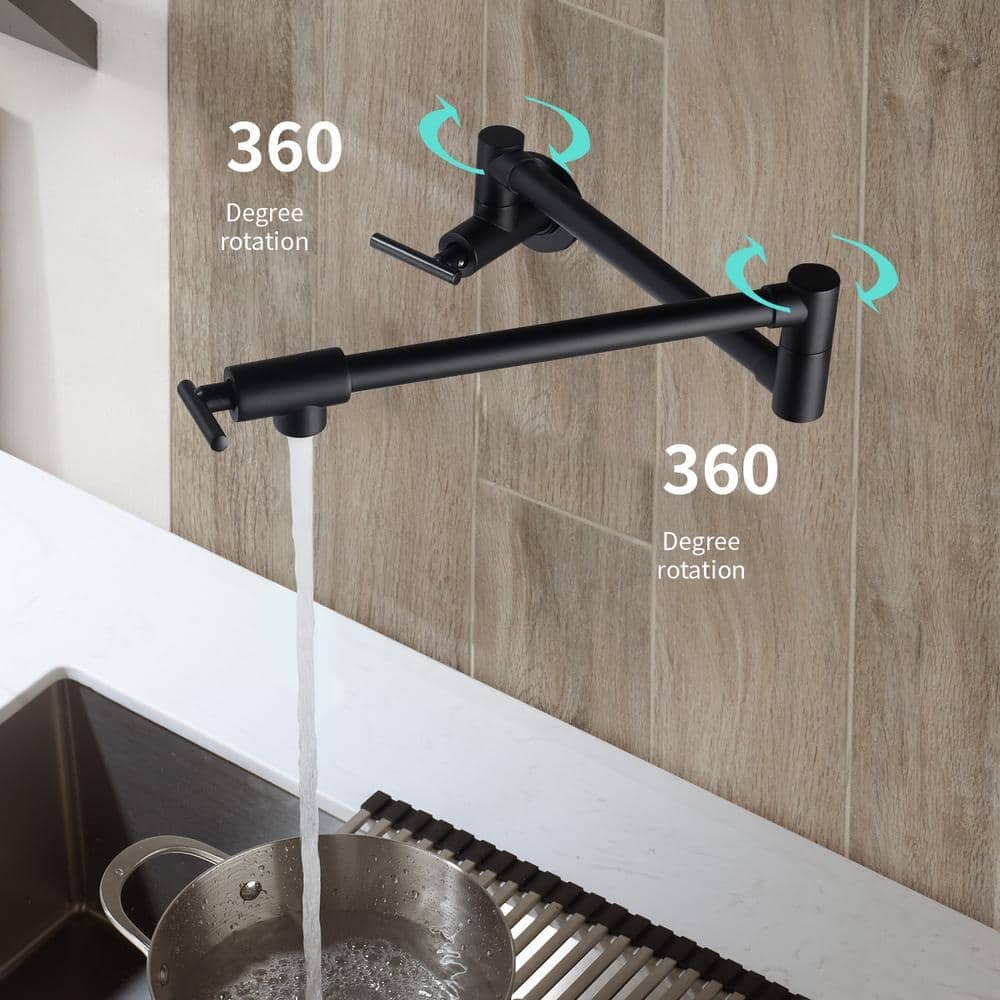 Wall Mount 24'' Matte Black Pot Filler Kitchen Faucet Double-Handle