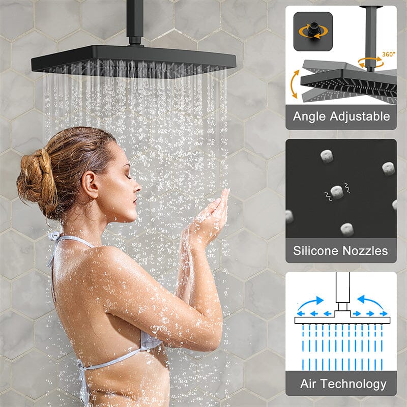 Shower Set 14" Rectangular Ceiling Shower Head with Hand Shower