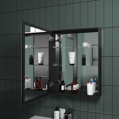 Rectangular Dimmable LED Lighted Medicine Cabinet with Mirror, Adjust Glass Shelves